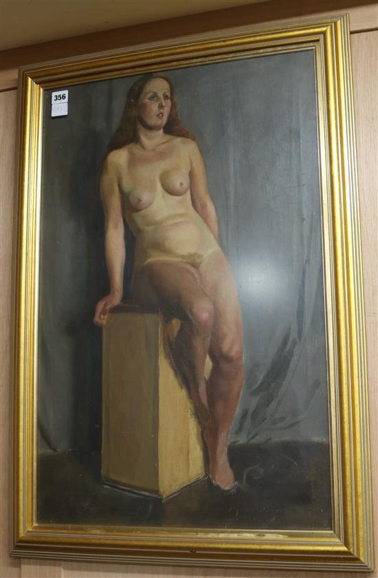 L.S. Michael OBE, oil on canvas, study of a female nude, student work at the Slade School, c.1937, 73 x 48cm